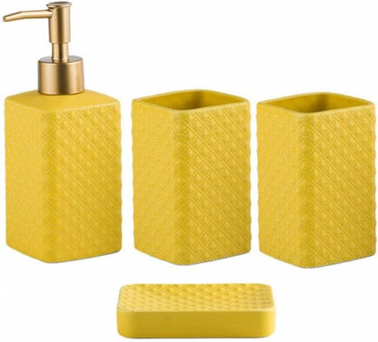 Bathroom Accessories Set Ceramic Soap Dispenser Toothbrush Holder Bathroom Tumbler Soap Dish Bathroom Decor Vibrant Modern Bathroom Set (Yellow 4-Piece Suit)