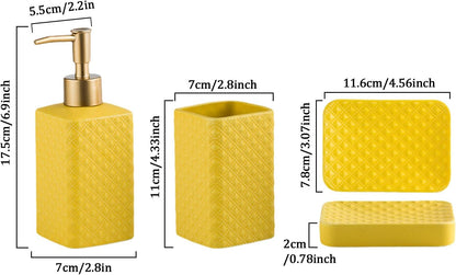 Bathroom Accessories Set Ceramic Soap Dispenser Toothbrush Holder Bathroom Tumbler Soap Dish Bathroom Decor Vibrant Modern Bathroom Set (Yellow 4-Piece Suit)