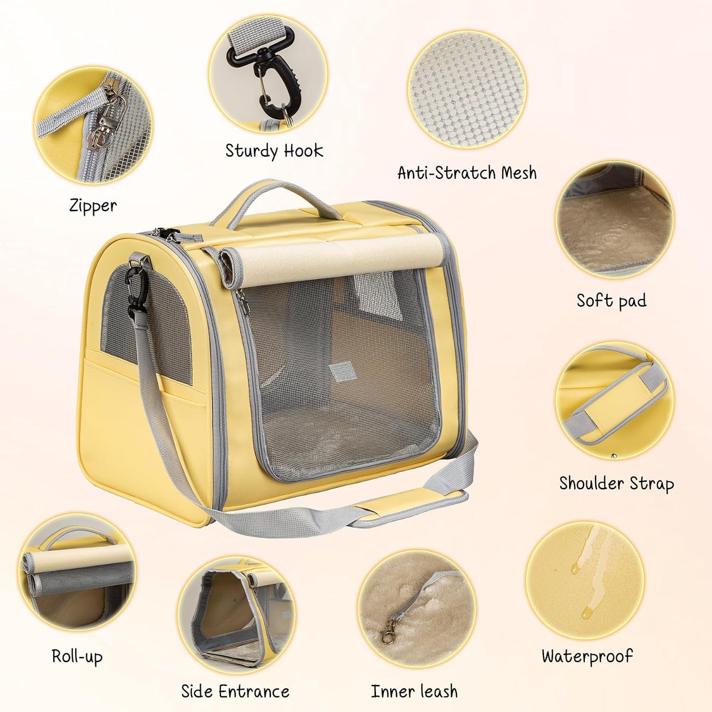 Pet Carriers for Cats Small Soft-Sided Travel Animal Dogs Under 16lbs, Collapsible Travel Pet Carrier Bag for Puppies Kittens Cats Dogs,Yellow