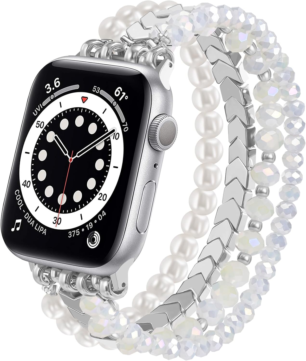 Beaded Bracelet Compatible with Apple Watch Band 38mm/40mm/41mm/42mm, Fashion Elastic Stretch Women Bands for iWatch Series 11/10/9/8/7/SE/6/5/4/3/2/1 iPhone Watch Strap Bands (White/Yellow)