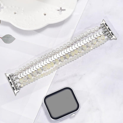 Beaded Bracelet Compatible with Apple Watch Band 38mm/40mm/41mm/42mm, Fashion Elastic Stretch Women Bands for iWatch Series 11/10/9/8/7/SE/6/5/4/3/2/1 iPhone Watch Strap Bands (White/Yellow)