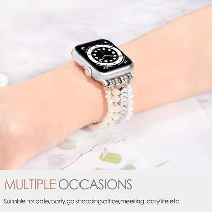 Beaded Bracelet Compatible with Apple Watch Band 38mm/40mm/41mm/42mm, Fashion Elastic Stretch Women Bands for iWatch Series 11/10/9/8/7/SE/6/5/4/3/2/1 iPhone Watch Strap Bands (White/Yellow)