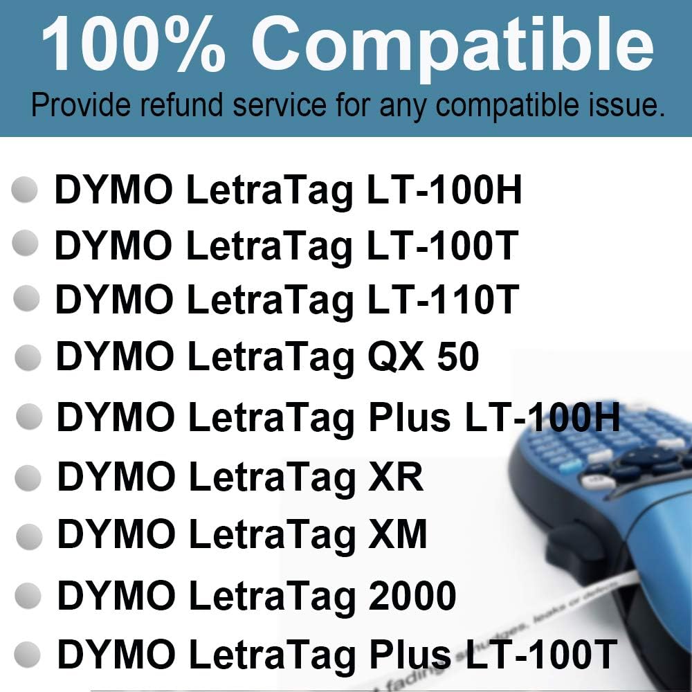 91332 Yellow Plastic Label Tape Compatible with Dymo LetraTag Refills | 1/2" x 13'(12mm x 4m) for Dymo Label Maker Refills Letra Tag 100H Plus 200B 100T QX50, Black on Yellow, 6Pack