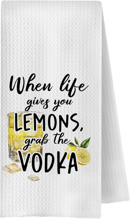 Funny Lemon Vodka Kitchen Towels, Gifts for Vodka Lovers Dish Tea Bar Towels for Kitchen Bar Cart Decor, When Life Gives You Lemons Decorative Hand Towels, 16x24 Inches