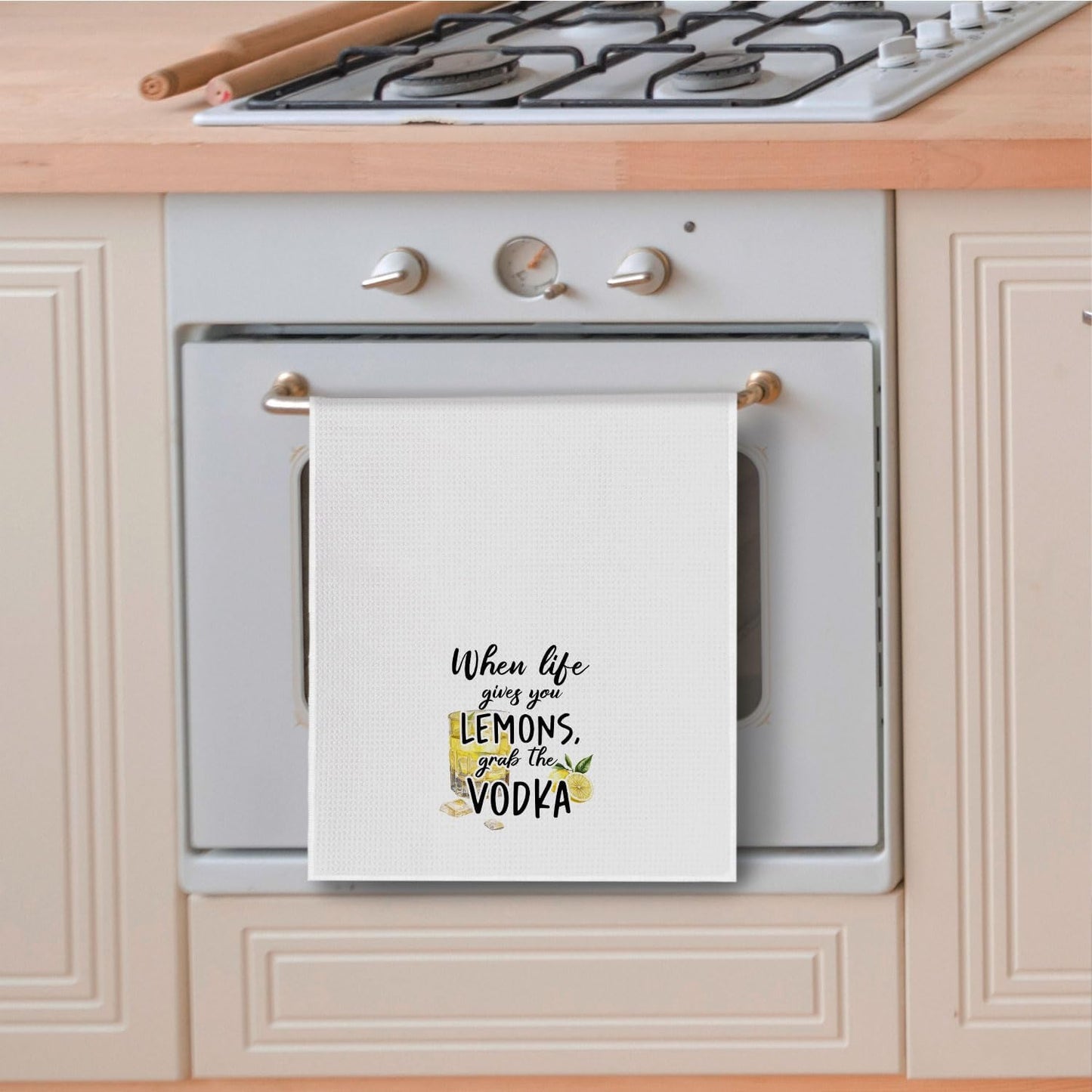 Funny Lemon Vodka Kitchen Towels, Gifts for Vodka Lovers Dish Tea Bar Towels for Kitchen Bar Cart Decor, When Life Gives You Lemons Decorative Hand Towels, 16x24 Inches
