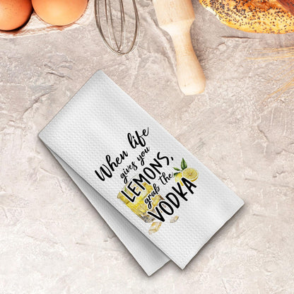 Funny Lemon Vodka Kitchen Towels, Gifts for Vodka Lovers Dish Tea Bar Towels for Kitchen Bar Cart Decor, When Life Gives You Lemons Decorative Hand Towels, 16x24 Inches