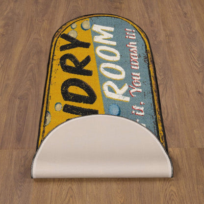 20" x 59" Oval Laundry Room Rug - Non-Slip Mat for Laundry & Mudroom - Durable, Stain-Resistant, and Easy to Clean - Perfect for High-Traffic Areas - Runner Rug for Entryway, Yellow/Gray