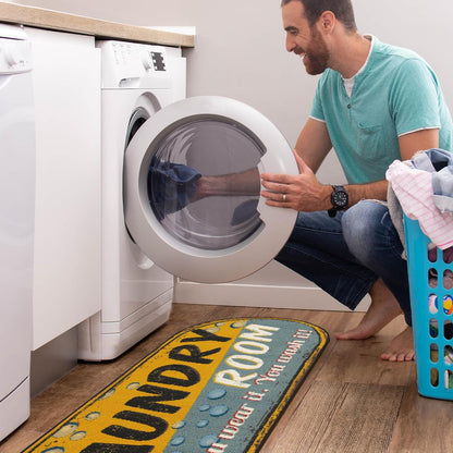 20" x 59" Oval Laundry Room Rug - Non-Slip Mat for Laundry & Mudroom - Durable, Stain-Resistant, and Easy to Clean - Perfect for High-Traffic Areas - Runner Rug for Entryway, Yellow/Gray