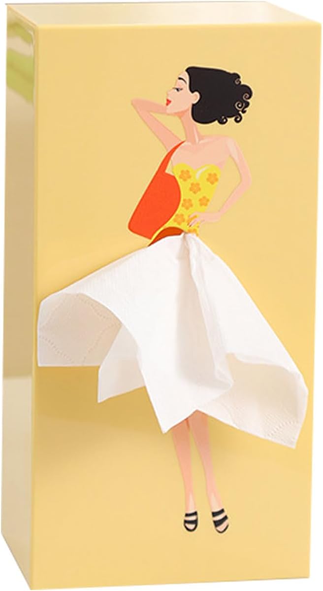 Cartoon Girl Tissue Box,Lady Skirt Tissue Box Cover,Creative Tissue Boxes Holder Cute Lady Skirt Tissue Box for House Bathroom Living Room Bedroom Facial Tissues Office (Yellow)