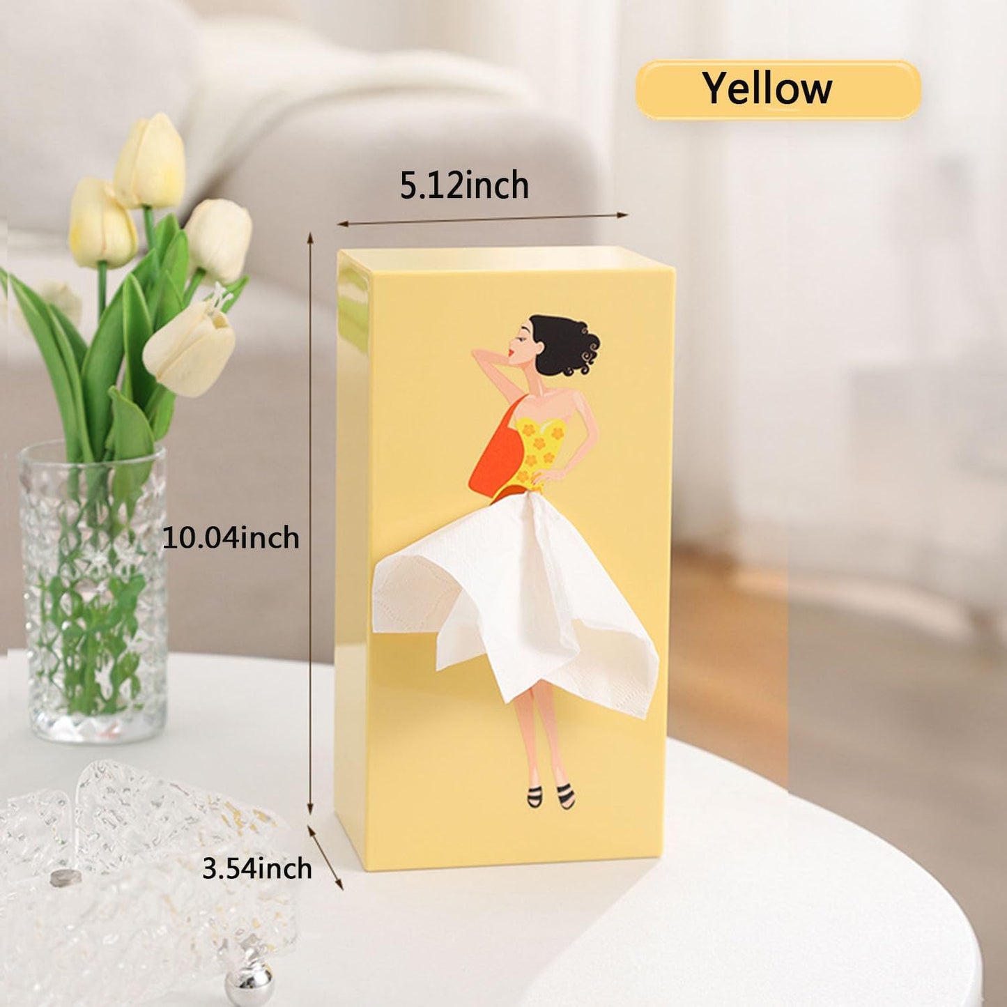 Cartoon Girl Tissue Box,Lady Skirt Tissue Box Cover,Creative Tissue Boxes Holder Cute Lady Skirt Tissue Box for House Bathroom Living Room Bedroom Facial Tissues Office (Yellow)