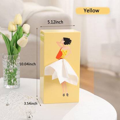 Cartoon Girl Tissue Box,Lady Skirt Tissue Box Cover,Creative Tissue Boxes Holder Cute Lady Skirt Tissue Box for House Bathroom Living Room Bedroom Facial Tissues Office (Yellow)