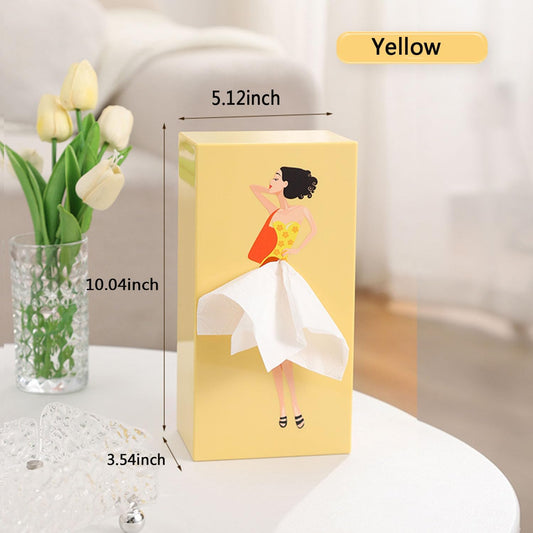 Cartoon Girl Tissue Box,Lady Skirt Tissue Box Cover,Creative Tissue Boxes Holder Cute Lady Skirt Tissue Box for House Bathroom Living Room Bedroom Facial Tissues Office (Yellow)