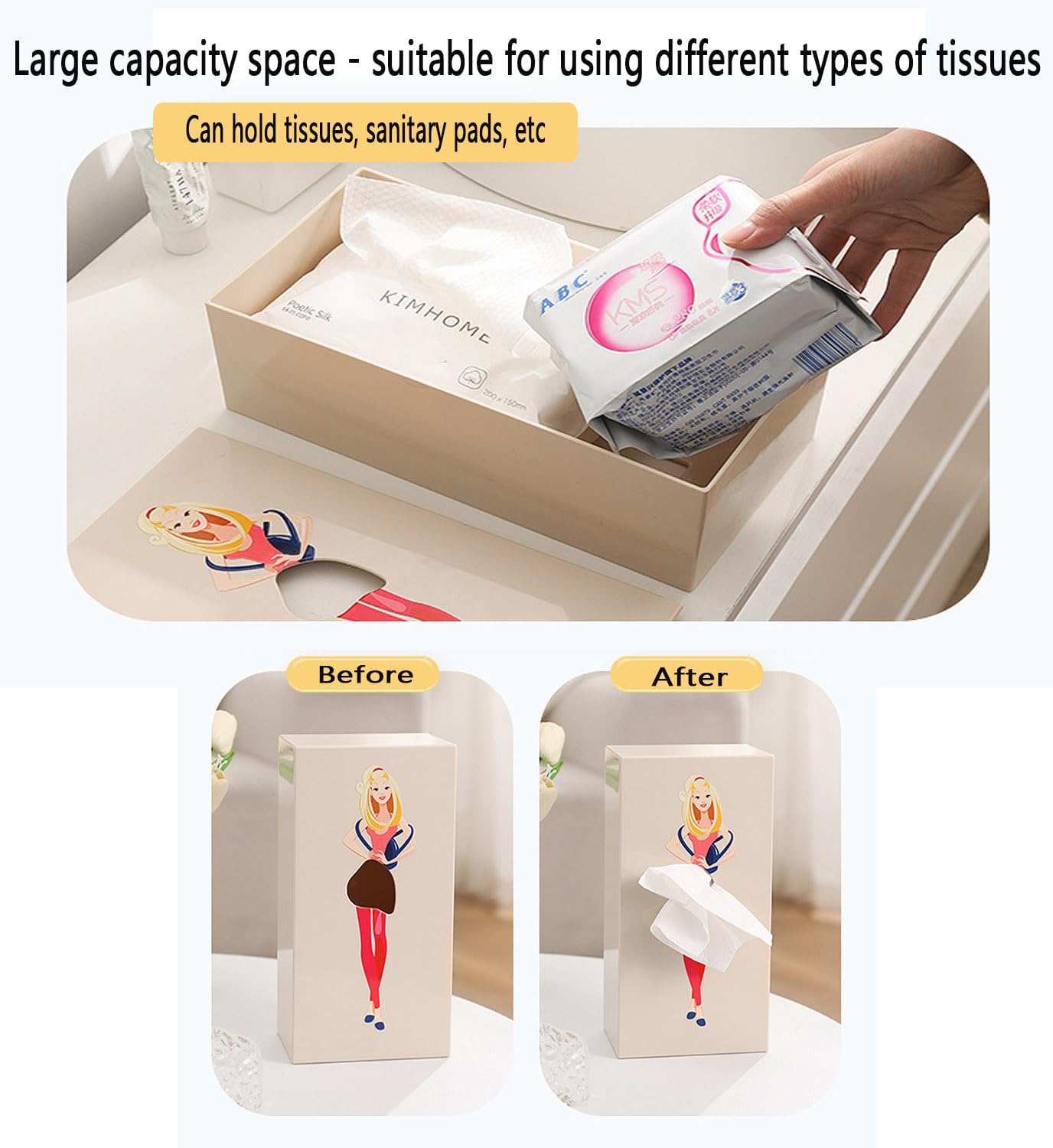 Cartoon Girl Tissue Box,Lady Skirt Tissue Box Cover,Creative Tissue Boxes Holder Cute Lady Skirt Tissue Box for House Bathroom Living Room Bedroom Facial Tissues Office (Yellow)