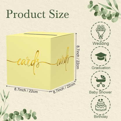 Light Yellow Card Box with Gold Foil Design, Paperboard 8.7" Gift Card Holder for Wedding Graduation Birthday Party Reception Retirement Anniversary Bridal & Baby Shower