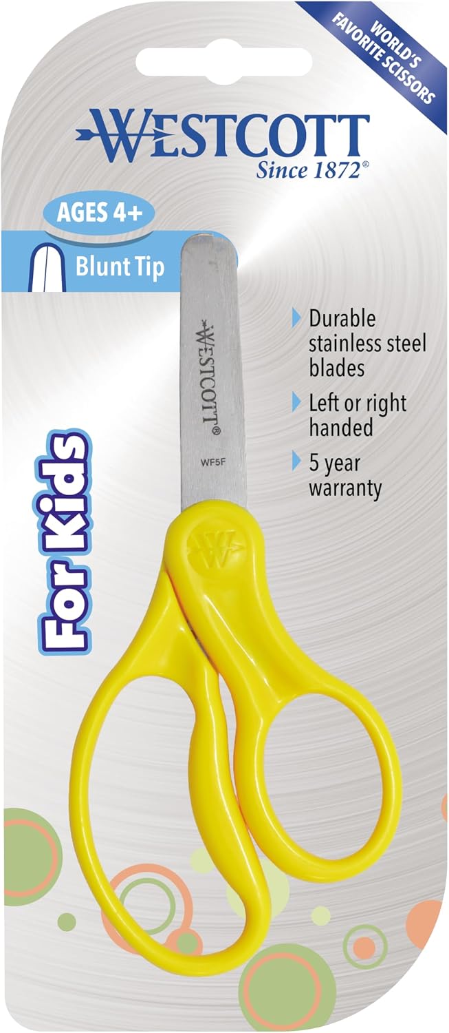 15970 Right- and Left-Handed Scissors, Classic Kids' Scissors, Back to School, Classroom Supplies, Ages 4-8, 5-Inch Blunt Tip, Neon Yellow