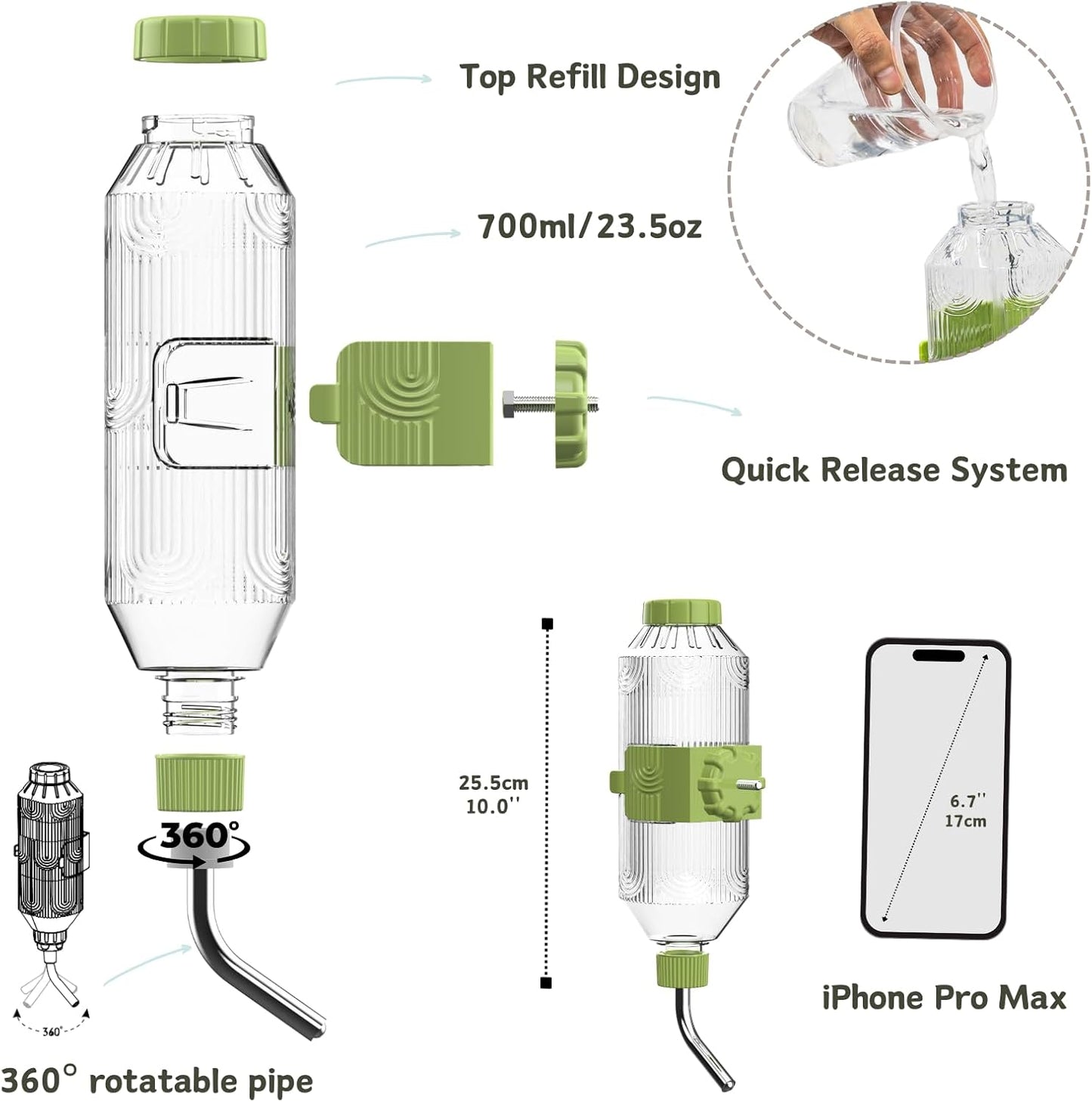 Pet Water Bottle[S24, 24oz], Hanging Dog Water Dispenser Kennel Plastic Drinker Kettle Feeder BPA Free Cage Crate Hutch Puppy Cat Rabbit (Guniea Pigs-Small Bunnies-Chinchillas)