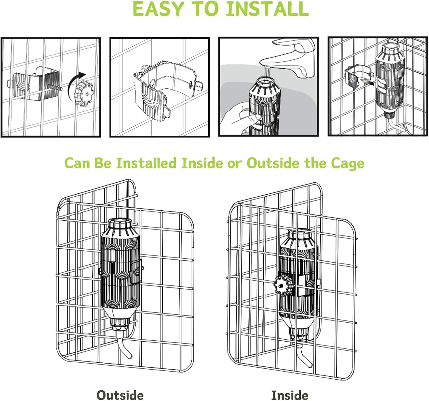 Pet Water Bottle[S24, 24oz], Hanging Dog Water Dispenser Kennel Plastic Drinker Kettle Feeder BPA Free Cage Crate Hutch Puppy Cat Rabbit (Guniea Pigs-Small Bunnies-Chinchillas)