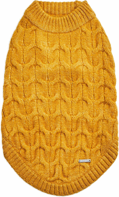Classic Fuzzy Textured Knit Pullover Crew-Neck Dog Sweater in Mustard Yellow, Back Length 22", Pack of 1 Clothes for Dogs