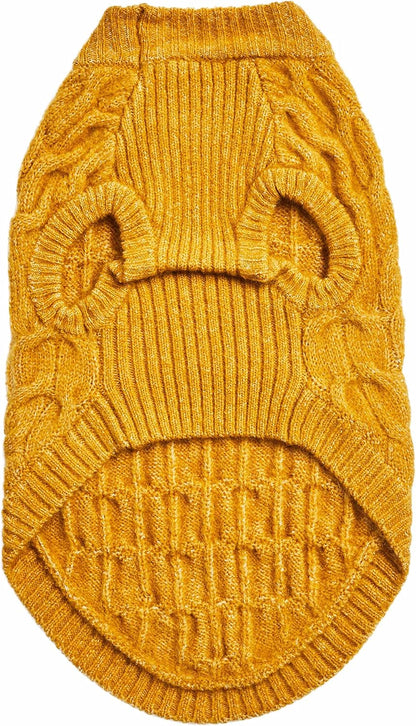 Classic Fuzzy Textured Knit Pullover Crew-Neck Dog Sweater in Mustard Yellow, Back Length 22", Pack of 1 Clothes for Dogs