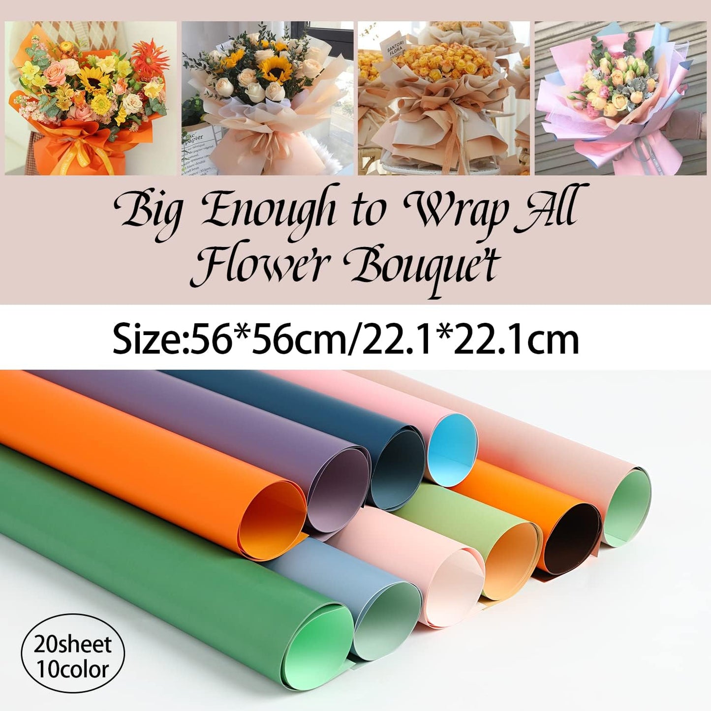 20 Sheets Double Sided Flower Wrapping Paper Waterproof Fresh Flower Packing Material Florist Bouquet Supplies DIY Craft Gift Packing,10 Designs