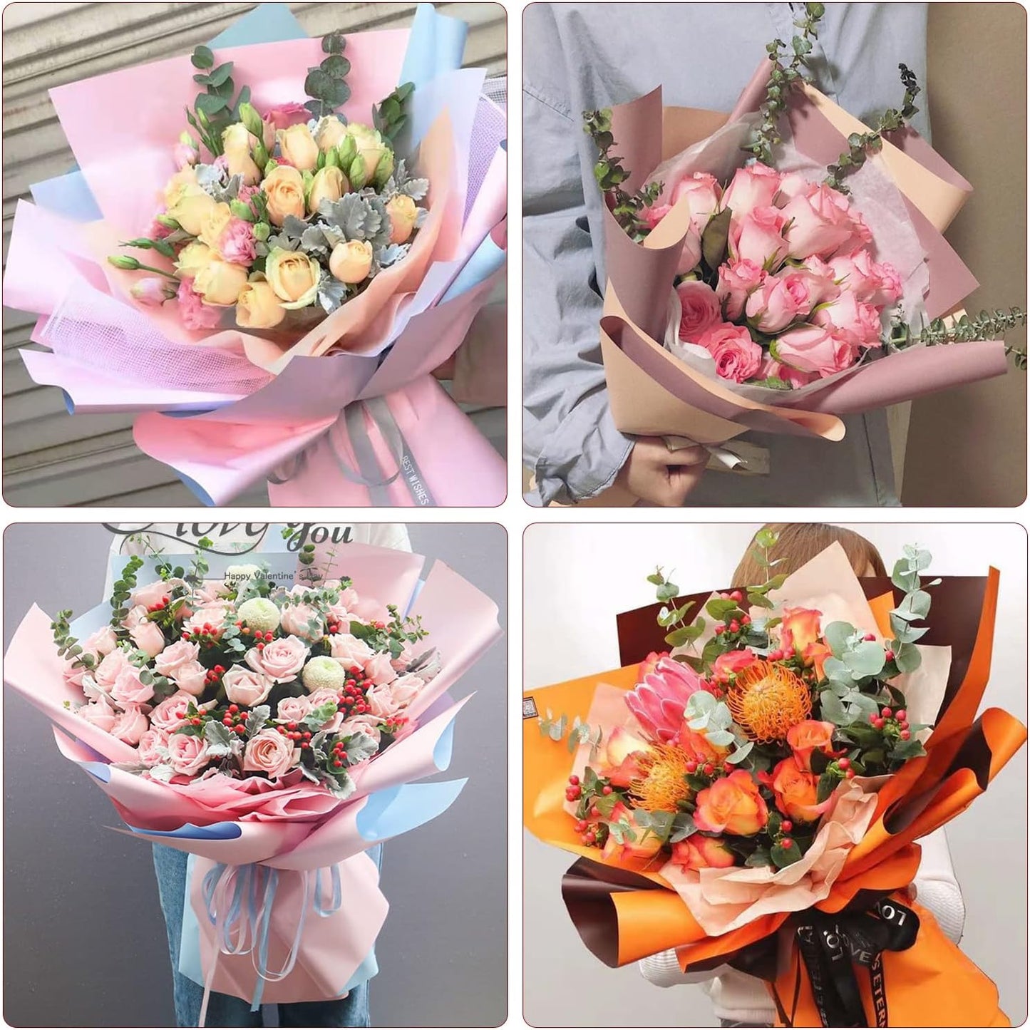 20 Sheets Double Sided Flower Wrapping Paper Waterproof Fresh Flower Packing Material Florist Bouquet Supplies DIY Craft Gift Packing,10 Designs