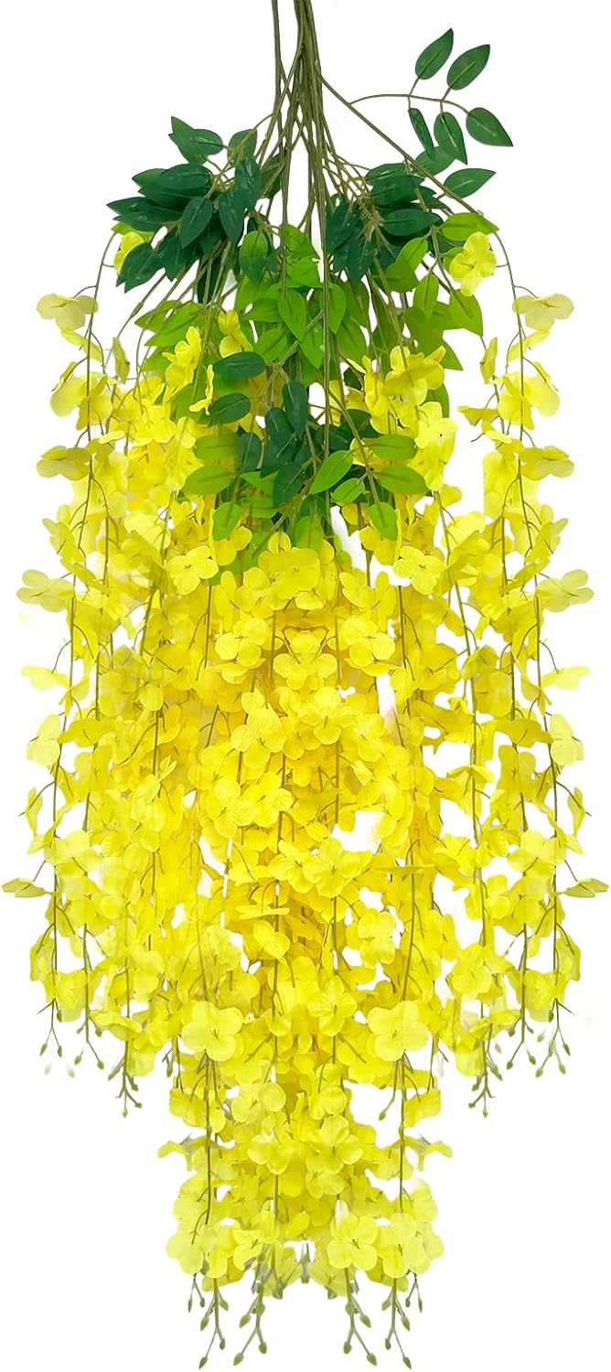 5 Pack Yellow Wisteria Hanging Flowers Garland, 3.44 Feet Artificial Flower Vines, Fake Wisteria, Artificial Vines Hanging Garland for Backdrop Outdoor Yard Garden Decor