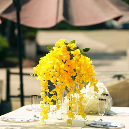 5 Pack Yellow Wisteria Hanging Flowers Garland, 3.44 Feet Artificial Flower Vines, Fake Wisteria, Artificial Vines Hanging Garland for Backdrop Outdoor Yard Garden Decor