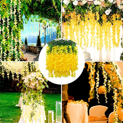 5 Pack Yellow Wisteria Hanging Flowers Garland, 3.44 Feet Artificial Flower Vines, Fake Wisteria, Artificial Vines Hanging Garland for Backdrop Outdoor Yard Garden Decor