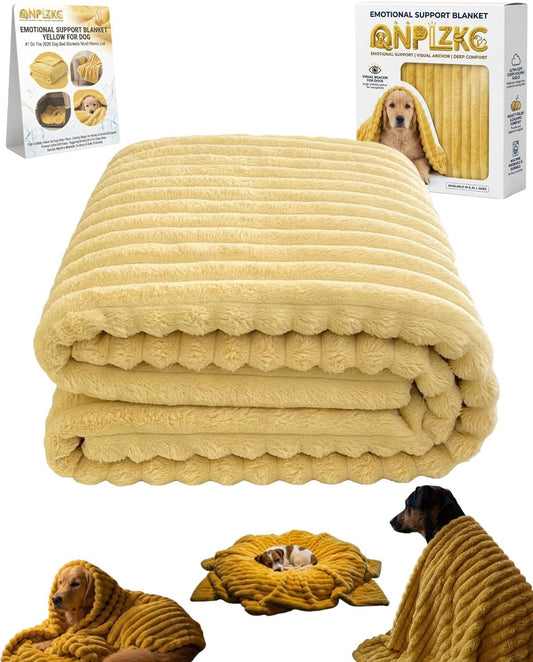Emotional Support Yellow Dog Blanket for Large Medium Small Dogs Hug Comfort Healing Security Calming Thunder Pet Blankets Throw Rabbit Plush Sofa Bed Puppy Sleeping Mat Gift for Kennel(27"*40")
