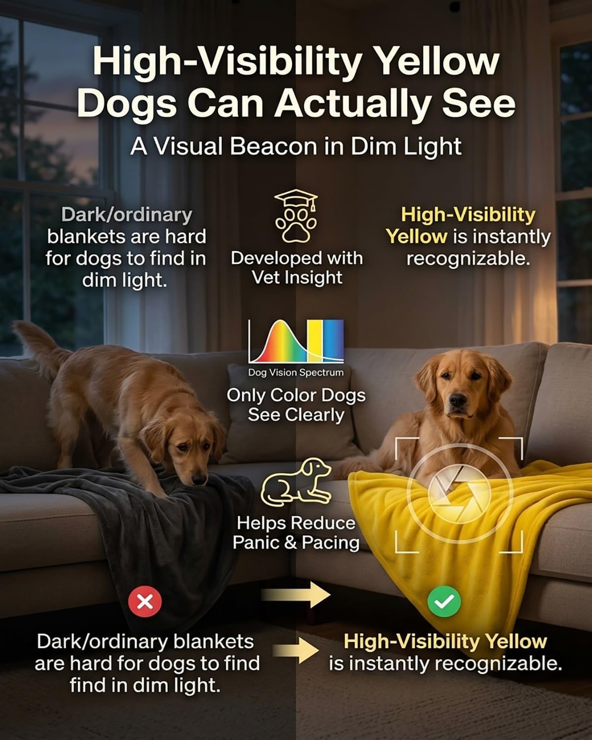 Emotional Support Yellow Dog Blanket for Large Medium Small Dogs Hug Comfort Healing Security Calming Thunder Pet Blankets Throw Rabbit Plush Sofa Bed Puppy Sleeping Mat Gift for Kennel(27"*40")