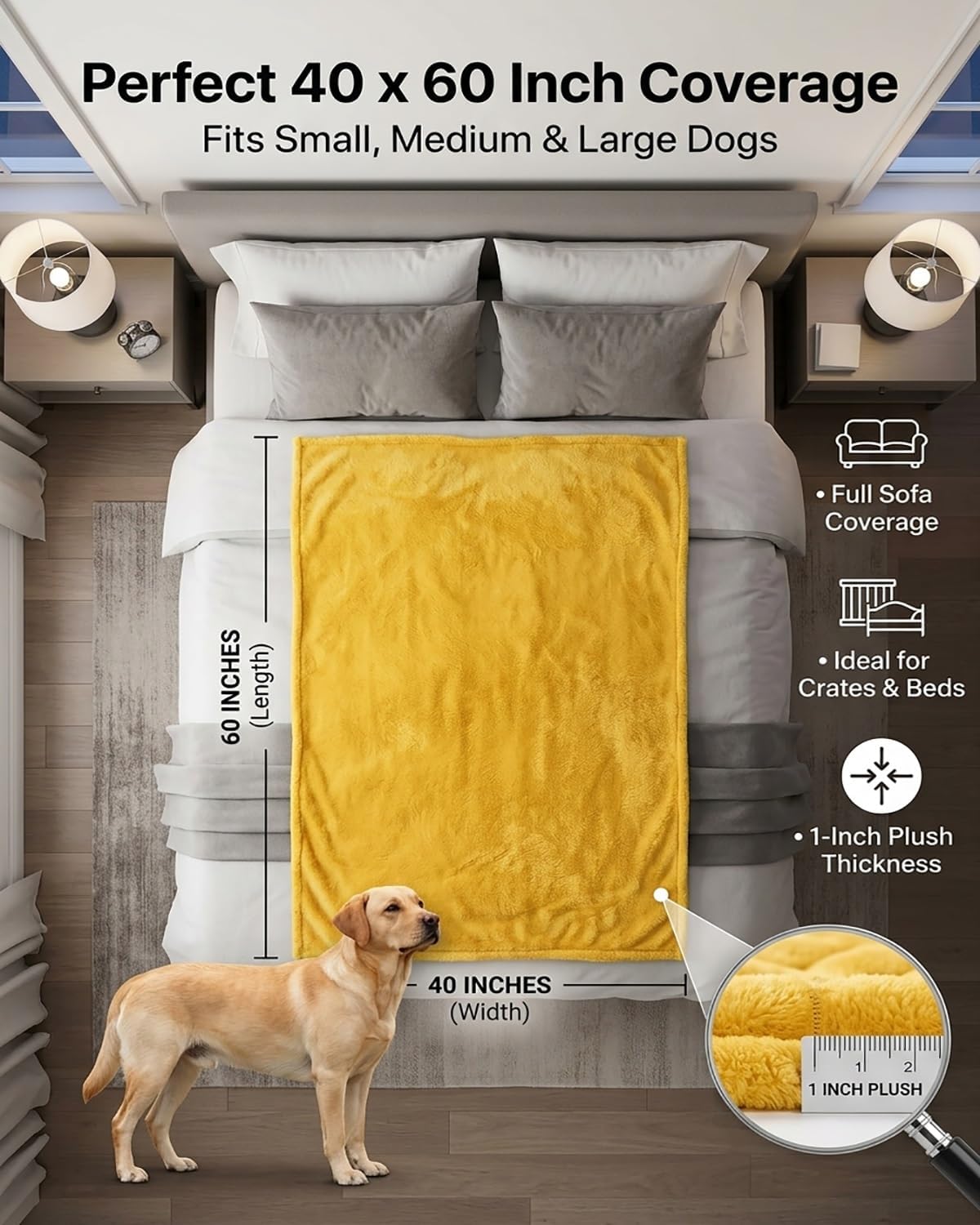 Emotional Support Yellow Dog Blanket for Large Medium Small Dogs Hug Comfort Healing Security Calming Thunder Pet Blankets Throw Rabbit Plush Sofa Bed Puppy Sleeping Mat Gift for Kennel(27"*40")