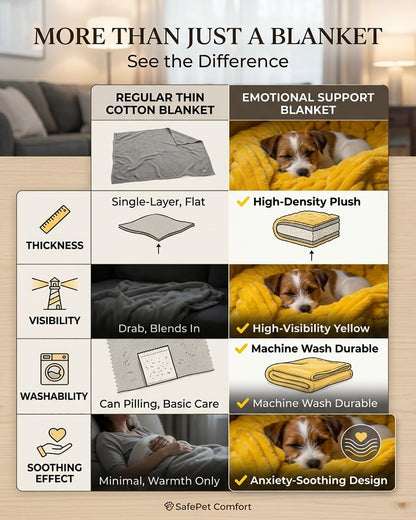 Emotional Support Yellow Dog Blanket for Large Medium Small Dogs Hug Comfort Healing Security Calming Thunder Pet Blankets Throw Rabbit Plush Sofa Bed Puppy Sleeping Mat Gift for Kennel(27"*40")
