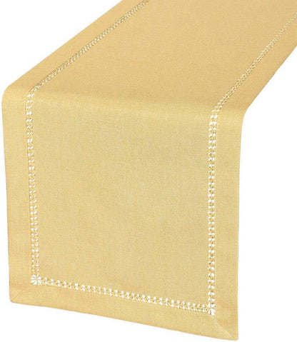 Handcrafted Solid Color Dining Table Runner, Dresser Scarf, Double-Hemstitched (Yellow, 14 x 54)