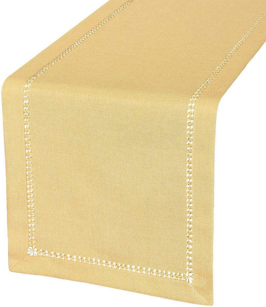 Handcrafted Solid Color Dining Table Runner, Dresser Scarf, Double-Hemstitched (Yellow, 14 x 54)