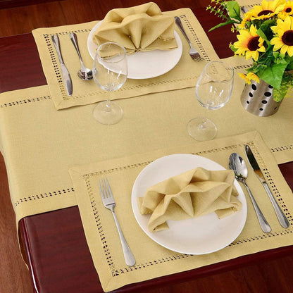 Handcrafted Solid Color Dining Table Runner, Dresser Scarf, Double-Hemstitched (Yellow, 14 x 54)