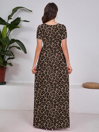 Maxi Dress for Women Short Sleeve Casual Summer Loose Plain Comfy Long Dresses with Pockets