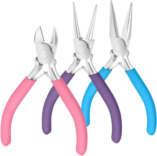 3pcs Jewelry Making Plier Tools with Needle/Chain/Round Nose Pliers and Wire Cutter for Jewelry Repair, Wire Wrapping, Crafts, Jewelry Making Supplies