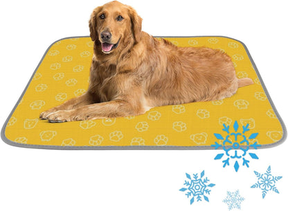 Pet Cooling Mat for Cats Ice Silk Cooling Mat for Large Dogs Bright Yellow Paw Dog Bed Crate Washable Pet Pad 28" X22" Mats Large Dogs Blanket Crate, Bed, Indoor& Outdoor Floor, Car Seats
