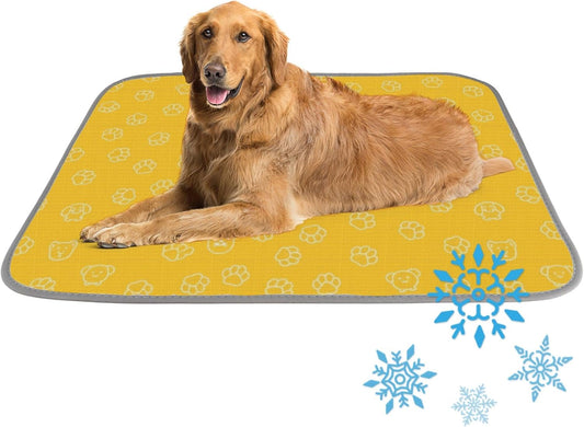 Pet Cooling Mat for Cats Ice Silk Cooling Mat for Large Dogs Bright Yellow Paw Dog Bed Crate Washable Pet Pad 28" X22" Mats Large Dogs Blanket Crate, Bed, Indoor& Outdoor Floor, Car Seats