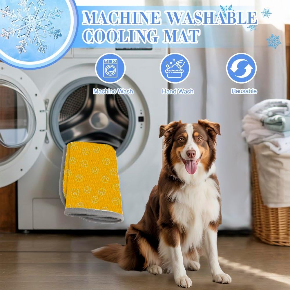 Pet Cooling Mat for Cats Ice Silk Cooling Mat for Large Dogs Bright Yellow Paw Dog Bed Crate Washable Pet Pad 28" X22" Mats Large Dogs Blanket Crate, Bed, Indoor& Outdoor Floor, Car Seats