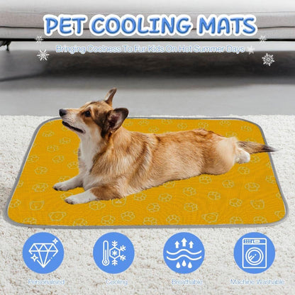Pet Cooling Mat for Cats Ice Silk Cooling Mat for Large Dogs Bright Yellow Paw Dog Bed Crate Washable Pet Pad 28" X22" Mats Large Dogs Blanket Crate, Bed, Indoor& Outdoor Floor, Car Seats