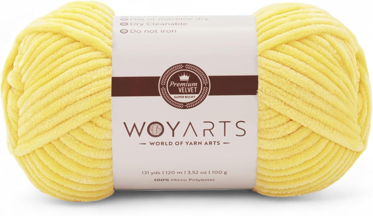 Velvet Yarn – Super Bulky Chunky Chenille Yarn for Crocheting & Knitting, 100g (120m) – Thick, Fluffy & Soft – Perfect for Baby Blanket, Amigurumi, Plush Projects (A-Baby Yellow, 1 Skein)