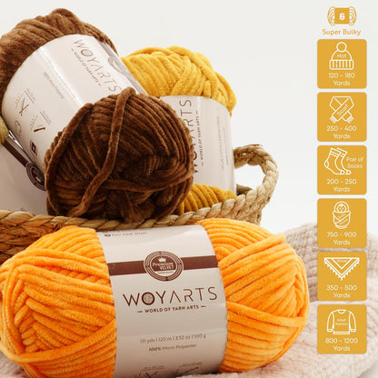 Velvet Yarn – Super Bulky Chunky Chenille Yarn for Crocheting & Knitting, 100g (120m) – Thick, Fluffy & Soft – Perfect for Baby Blanket, Amigurumi, Plush Projects (A-Baby Yellow, 1 Skein)