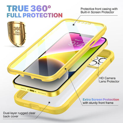 Designed for iPhone 14 Plus Case, Full Body Rugged Case with Built-in Touch Sensitive Anti-Scratch Screen Protector, with Camera Lens Protector for iPhone 14 Plus 6.7" (Lemon Yellow)