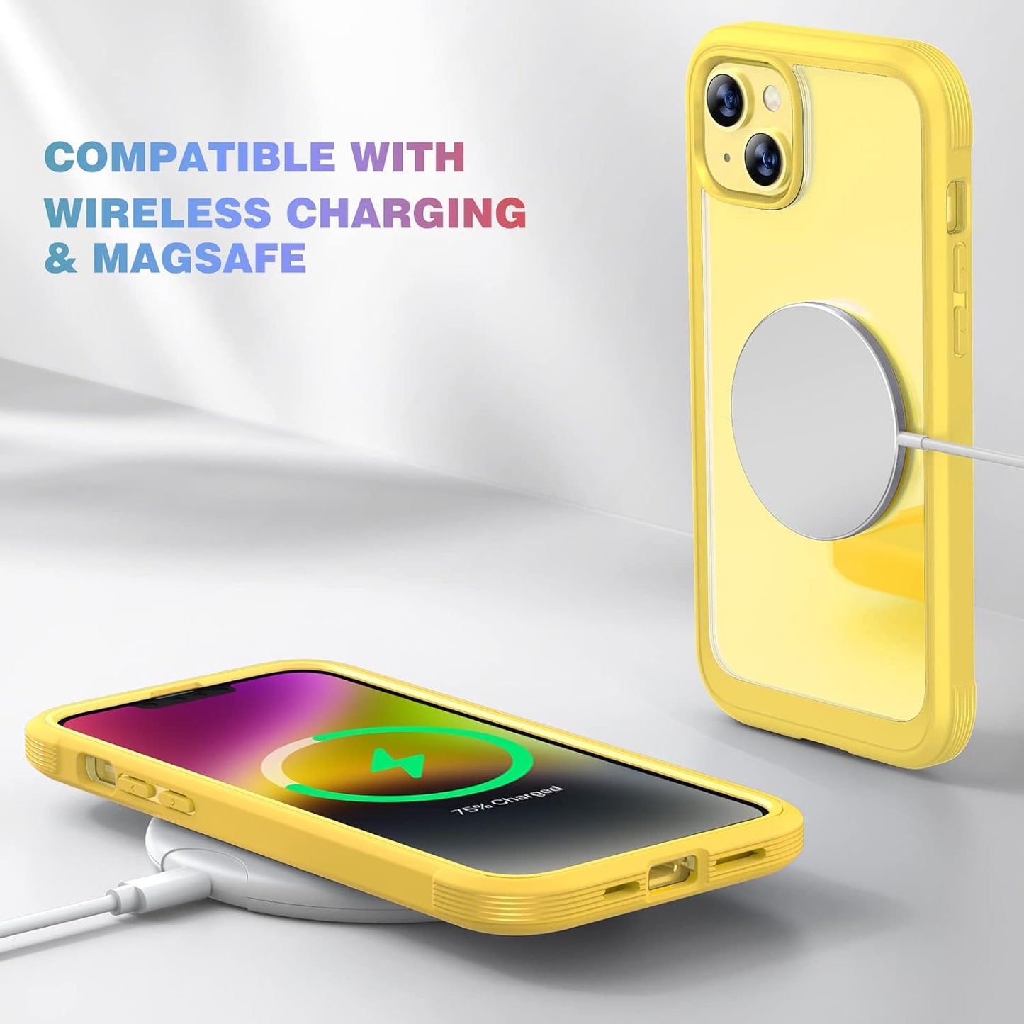 Designed for iPhone 14 Plus Case, Full Body Rugged Case with Built-in Touch Sensitive Anti-Scratch Screen Protector, with Camera Lens Protector for iPhone 14 Plus 6.7" (Lemon Yellow)