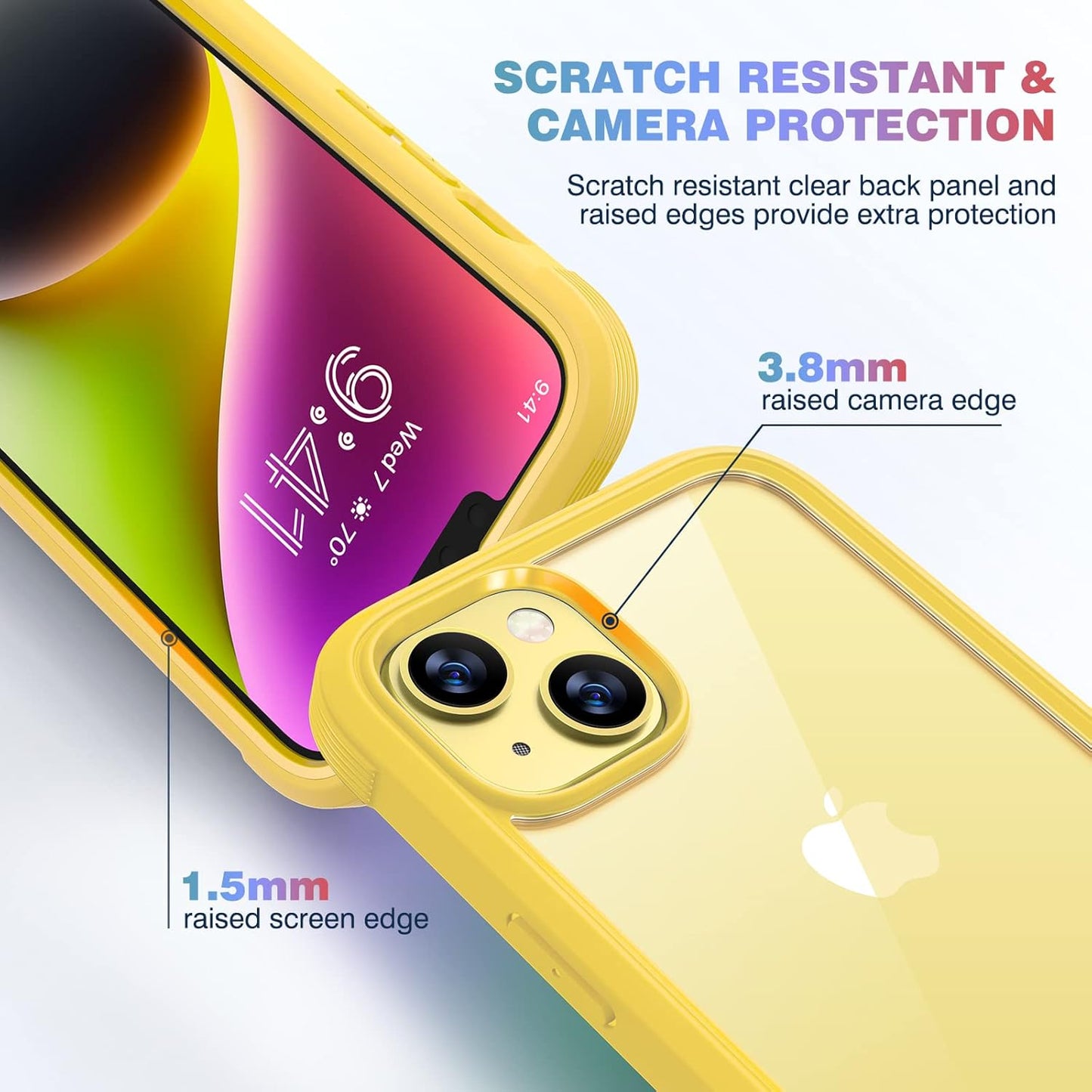Designed for iPhone 14 Plus Case, Full Body Rugged Case with Built-in Touch Sensitive Anti-Scratch Screen Protector, with Camera Lens Protector for iPhone 14 Plus 6.7" (Lemon Yellow)