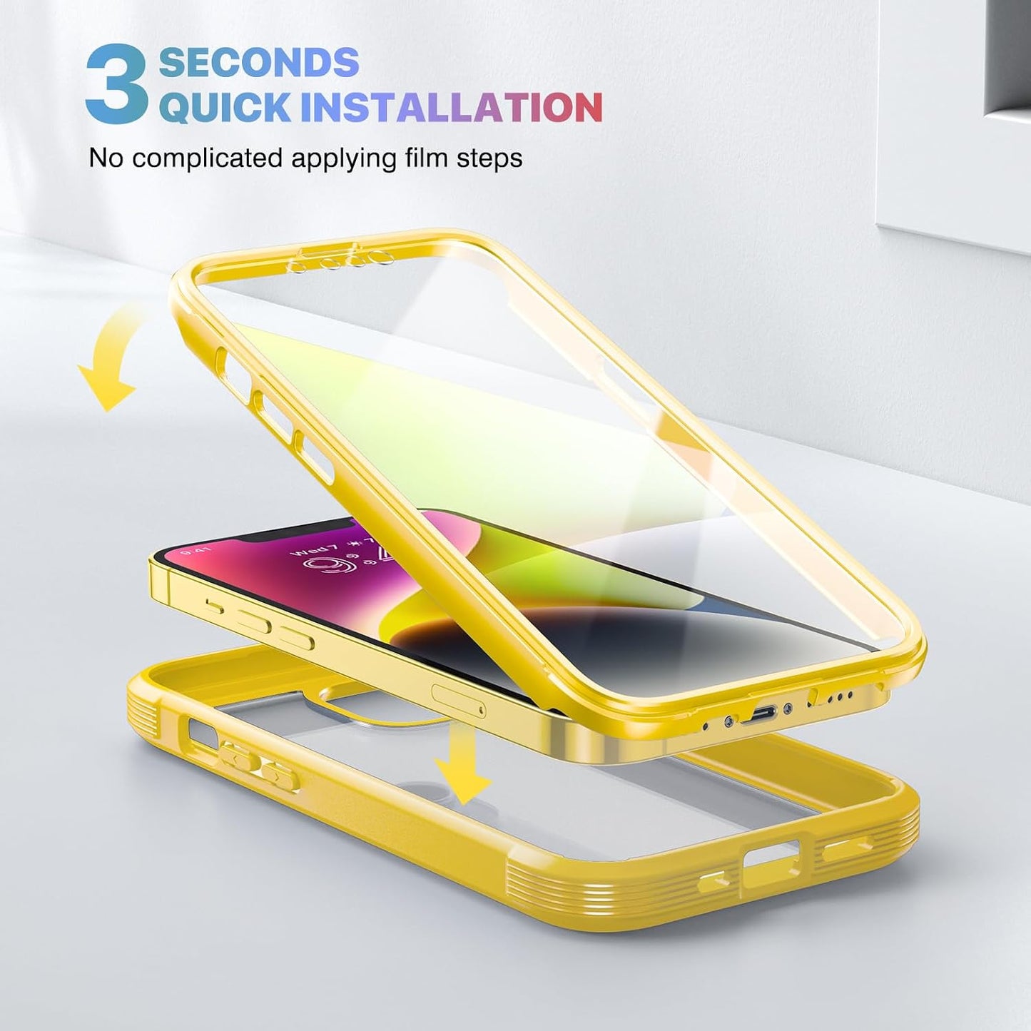 Designed for iPhone 14 Plus Case, Full Body Rugged Case with Built-in Touch Sensitive Anti-Scratch Screen Protector, with Camera Lens Protector for iPhone 14 Plus 6.7" (Lemon Yellow)
