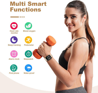 Smart Watch for Men Women Compatible with iPhone Samsung Android Phone 1.69 inch Full Touch Screen IP68 Waterproof Bluetooh Fitness Tracker Heart Rate/Sleep Monitor (Gold)
