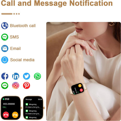 Smart Watch for Men Women Compatible with iPhone Samsung Android Phone 1.69 inch Full Touch Screen IP68 Waterproof Bluetooh Fitness Tracker Heart Rate/Sleep Monitor (Gold)