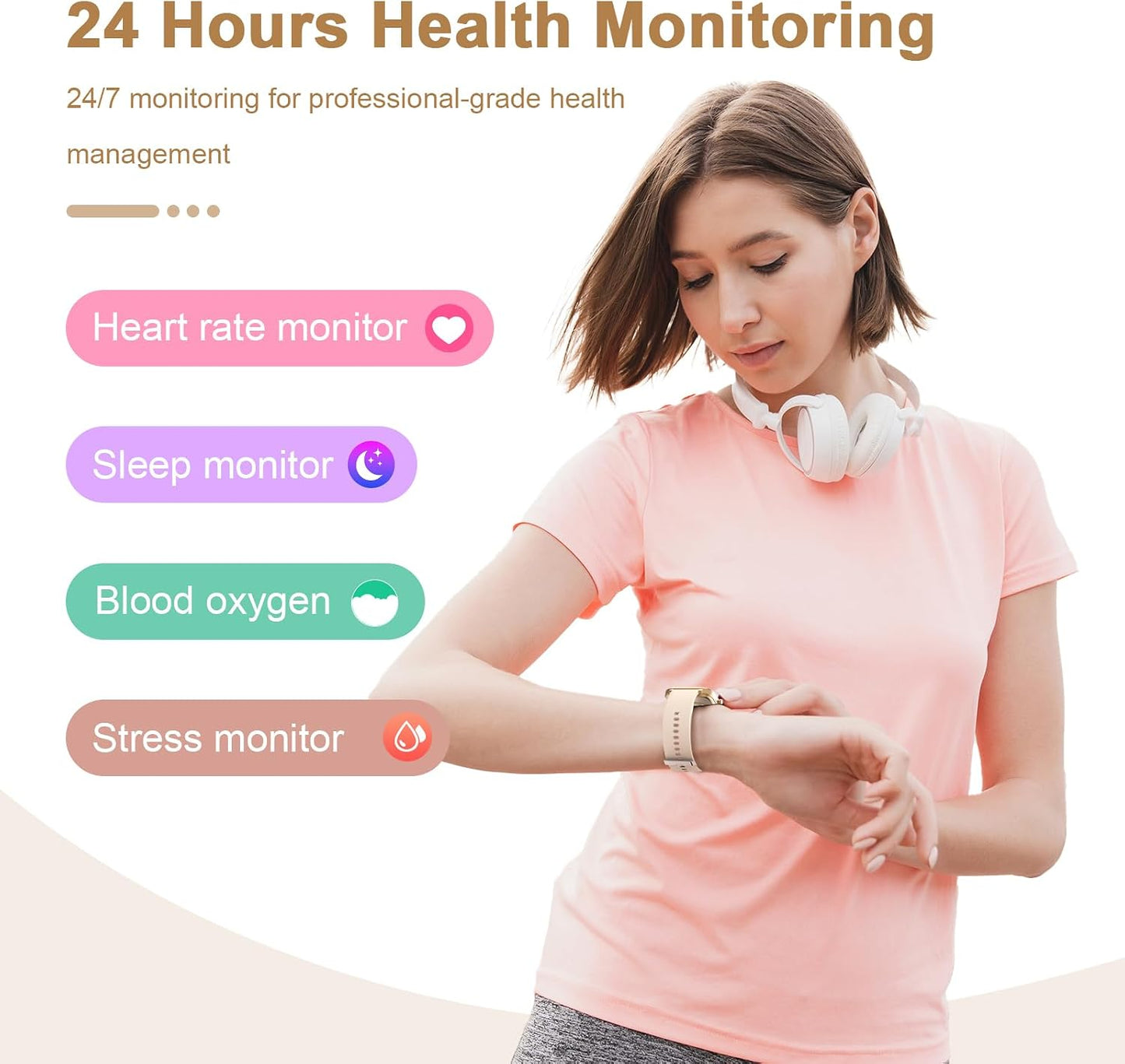 Smart Watch for Men Women Compatible with iPhone Samsung Android Phone 1.69 inch Full Touch Screen IP68 Waterproof Bluetooh Fitness Tracker Heart Rate/Sleep Monitor (Gold)